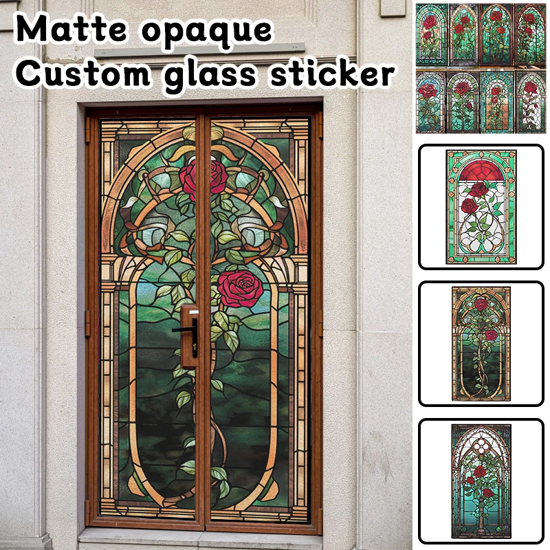 Background Film 3D - Buntes 3D-Rosen-Design, Buntglas-Fenster, Sichtschutzfolie, statische Aufkleber