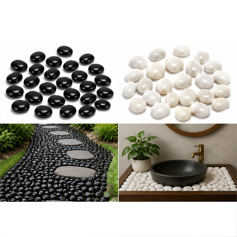 Fish Aquarium Home - Weiß-schwarze polierte Flusssteine, 200 g–400 g,
